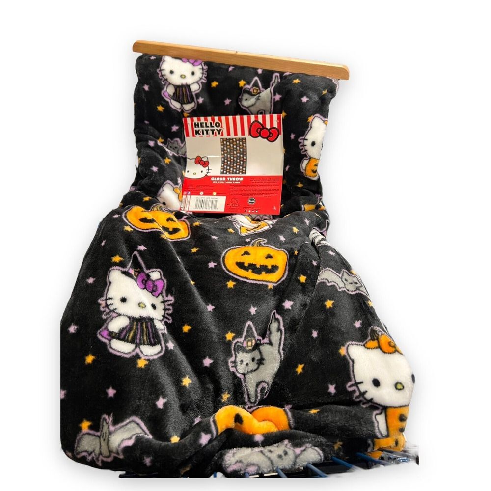 NEW 2024 Hello Kitty Halloween Cloud Throw Cute Costume Black Blanket 60" x 70"